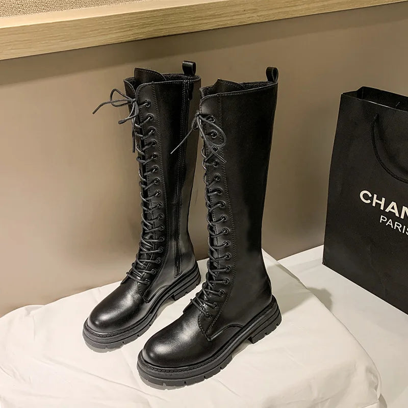 Women Boots Autumn 2023 Female Platform Gothic Shoes Black Leather Zpaxo