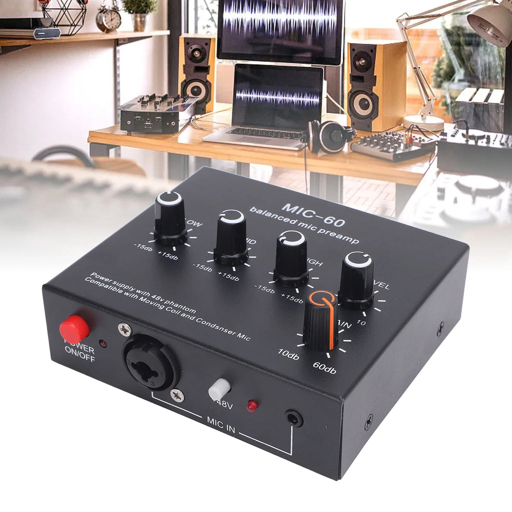 Balanced Mic Preamp 60db Gain Portable Enhance Sound Aluminum Alloy