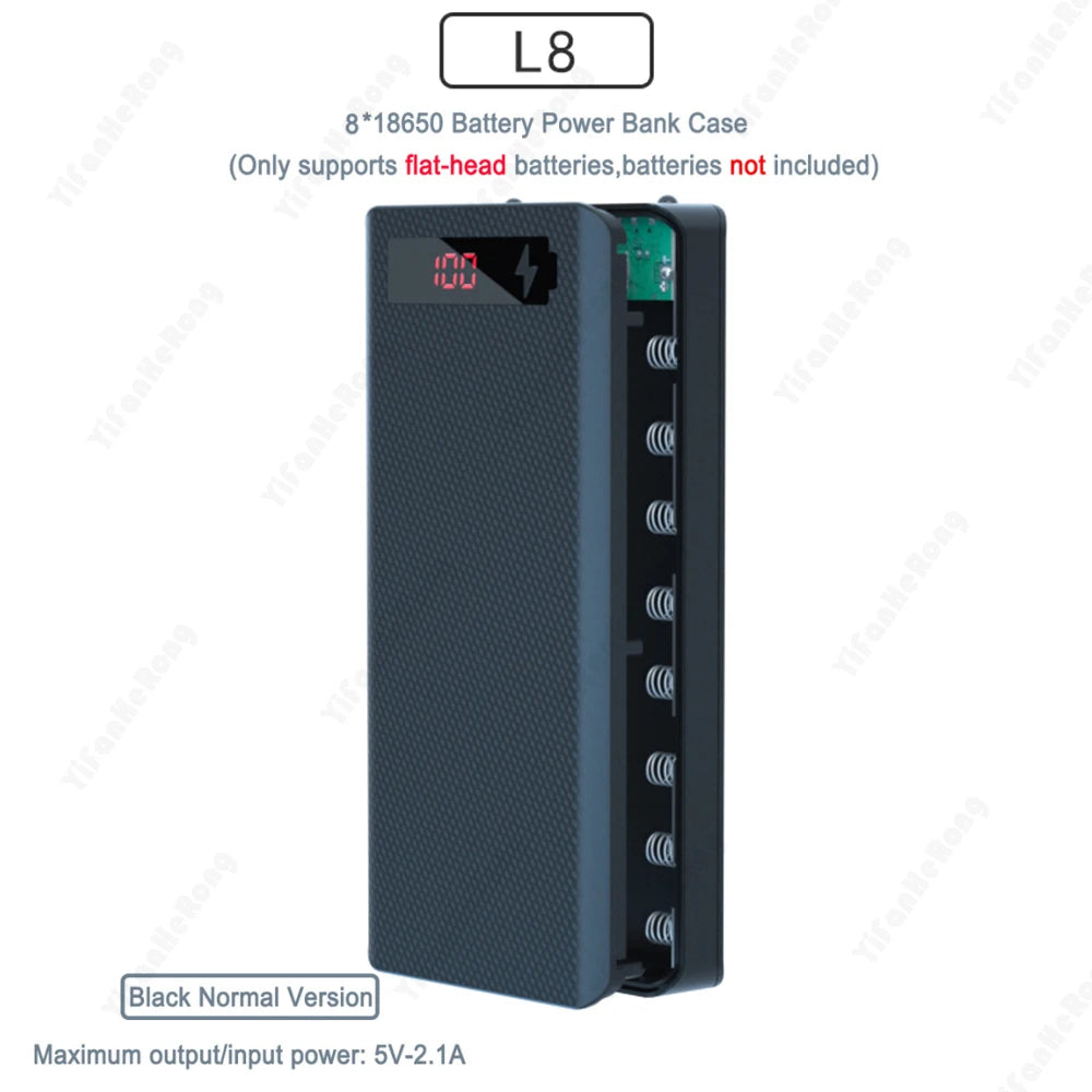 DIY Shell 8*18650 Battery Holder Power Bank Case Dual USB Mobile Phone Charger TypeC 18650 Battery Storage Box For Iphone Xiaomi Zpaxo black