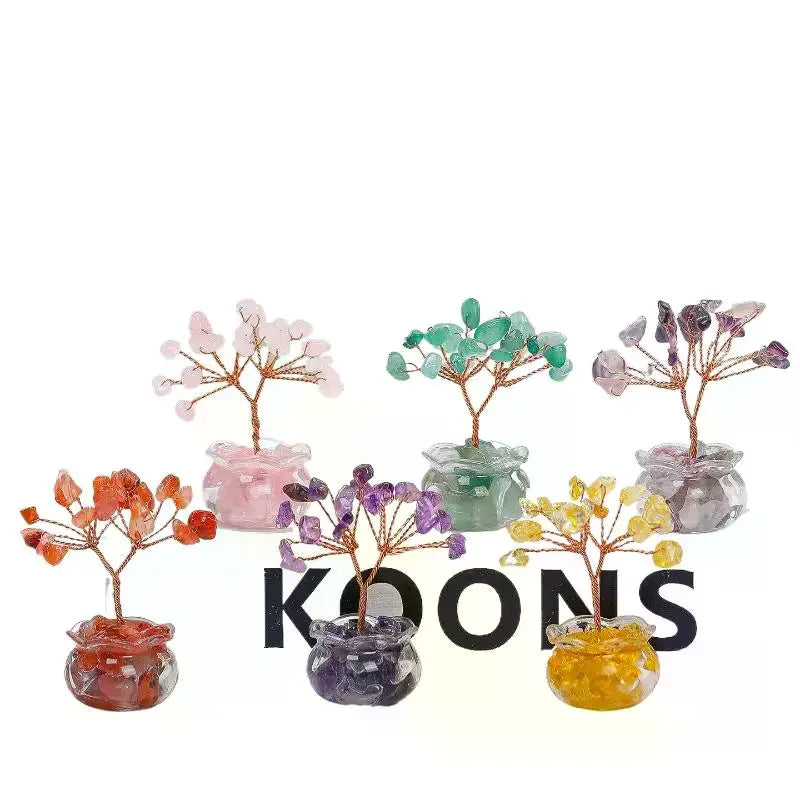 Office Desk Decor Cartoon Style Feng Shui Decoration Natural Yellow Crystal Money Tree Mini Ornament With Red Agate Zpaxo