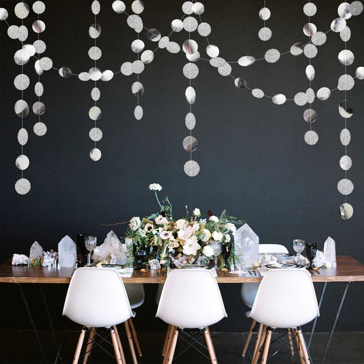 Glitter Silver Circle Dot Garland Banner Streamer Baby Shower Kids