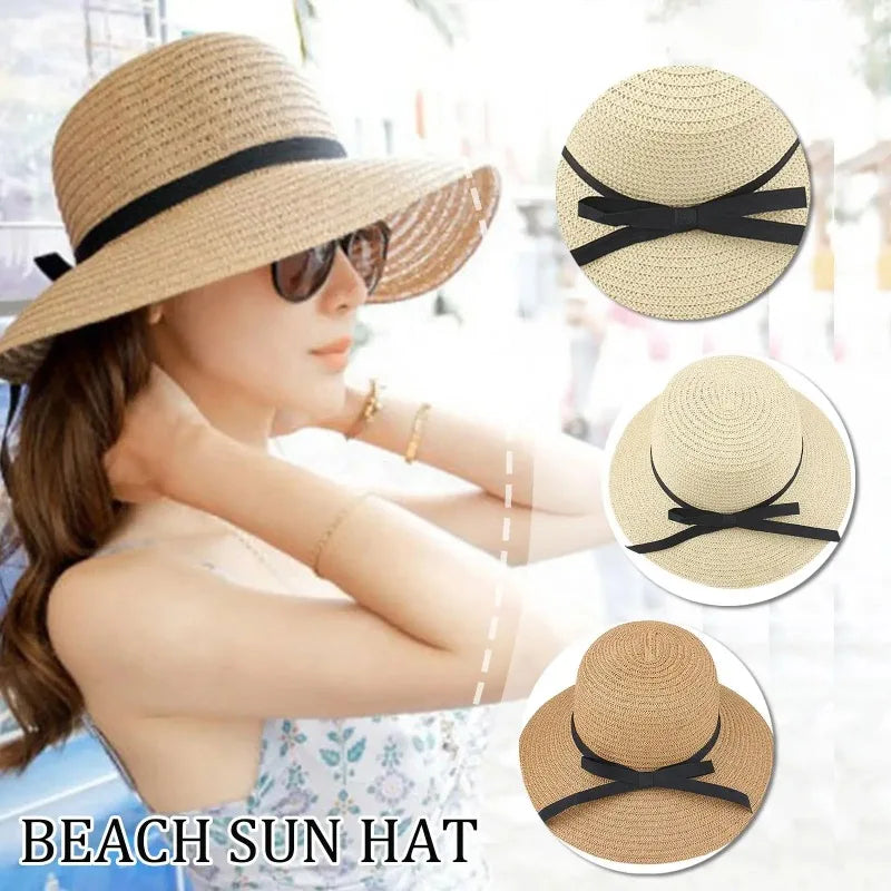Women's UPF 50+ Foldable Straw Hat Wide Brim Sun Protection Beach