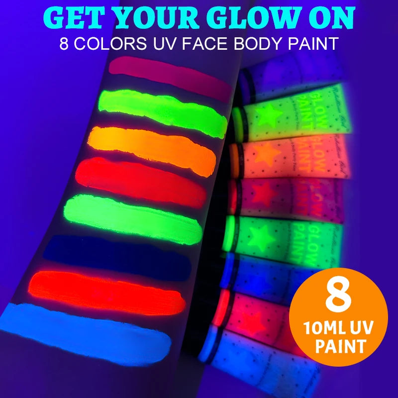 Glow Dark Body Face Paint Washable UV Neon Fluorescent Makeup Zpaxo