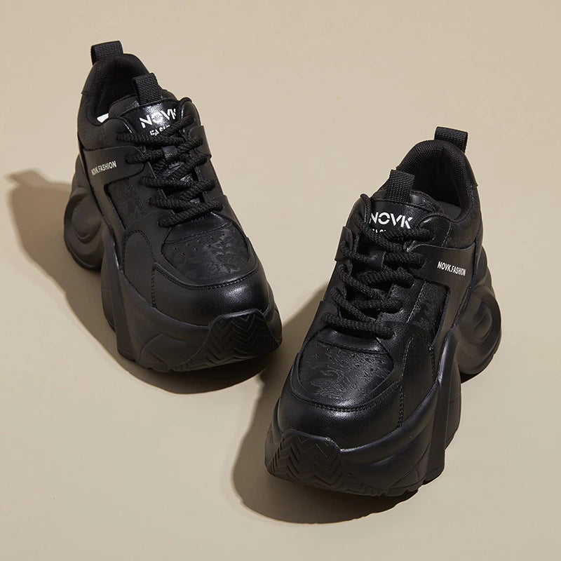 Women's Platform Chunky Sneakers Lace Up Design Sport Tag Detail Two Zpaxo