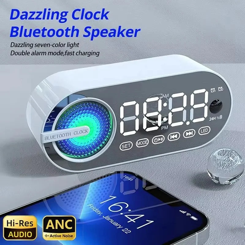 Quiet Wireless Bluetooth Speaker Alarm Clock RGB TWS USB LED Mirror Digital Clock FM Large Display For Bedroom Office Decktops Zpaxo