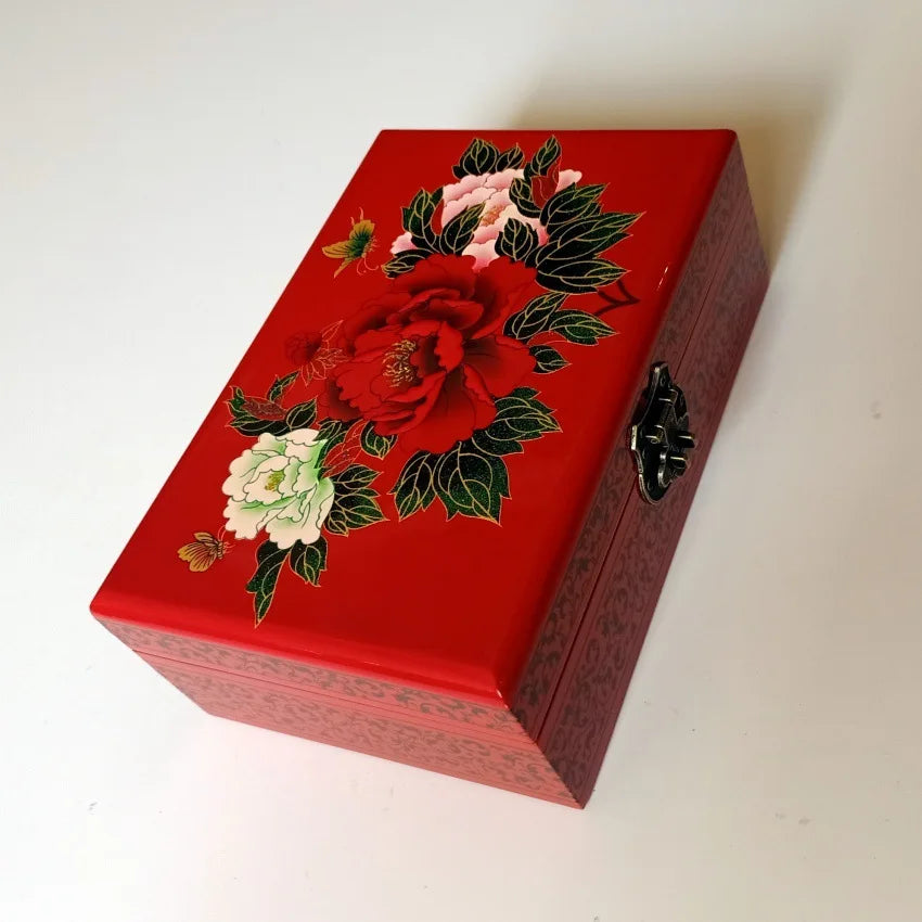 Handmade Lacquerware Jewellery Box – Hand-Painted Wood & Lock Jewellery Storage Box Zpaxo Brown