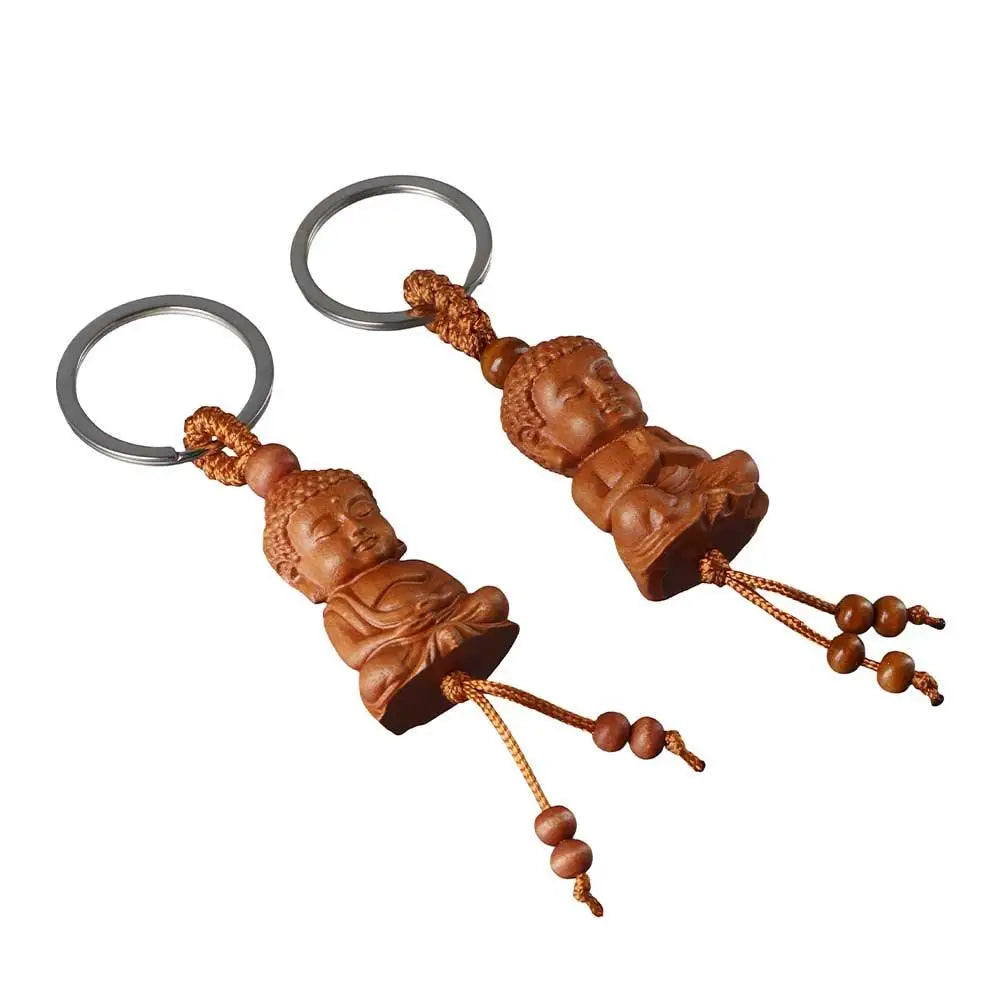 for Safely Wealth Lifelike Bag Pendant Monk Wood Carving Craft Buddha Buddhism Key Ring Keyfob Keychain Car Accessories Zpaxo