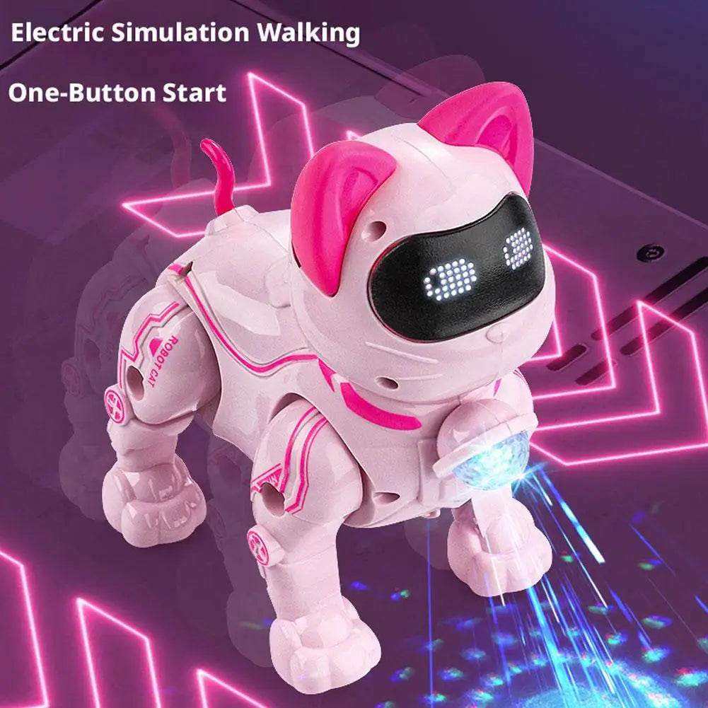 NEW Electric Robot Cat Toy Walking Singing Interactive Pet Toy with Leash Pink Machine Toy Birthday Gift for Kids Boys Girls Zpaxo