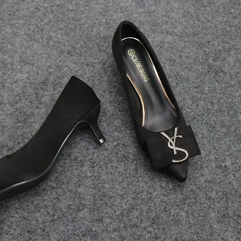 Pointed flat shoes for women spring autumn 2023 new shallow cut rhinestone flat heel versatile suede comfortable ladies' shoes Zpaxo