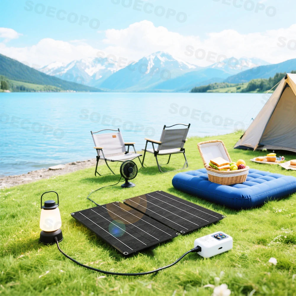 SOECOPO 20000W Solar System Off Grid Kit 2*600W Panel 12V 24V To 220V/110V Inverter Socket 100A Controller for Camping Balcony Zpaxo