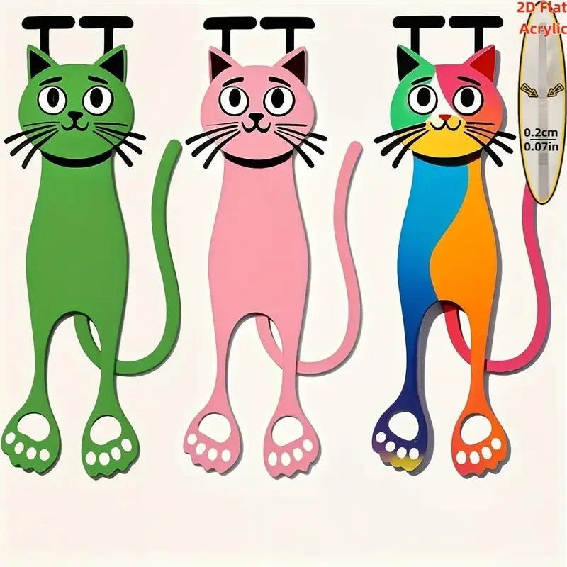 Cute 2D Acrylic Cat Bookmarks Colorful Page Markers Book Lovers