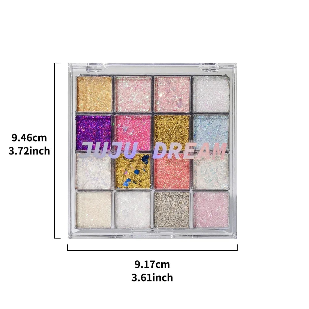 16-Color Glitter Eyeshadow Pumpkin Cherry Blue Purple Shades Bold Zpaxo