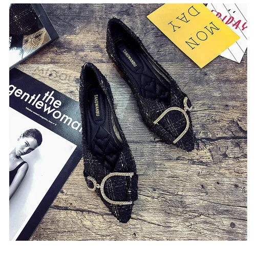Flats Shoe Women's 2023 New Spring Autumn Korean Square Toe Shallow Gentle Fashion Temperament Large Size Woman Shoes Luxury Zpaxo Black 45