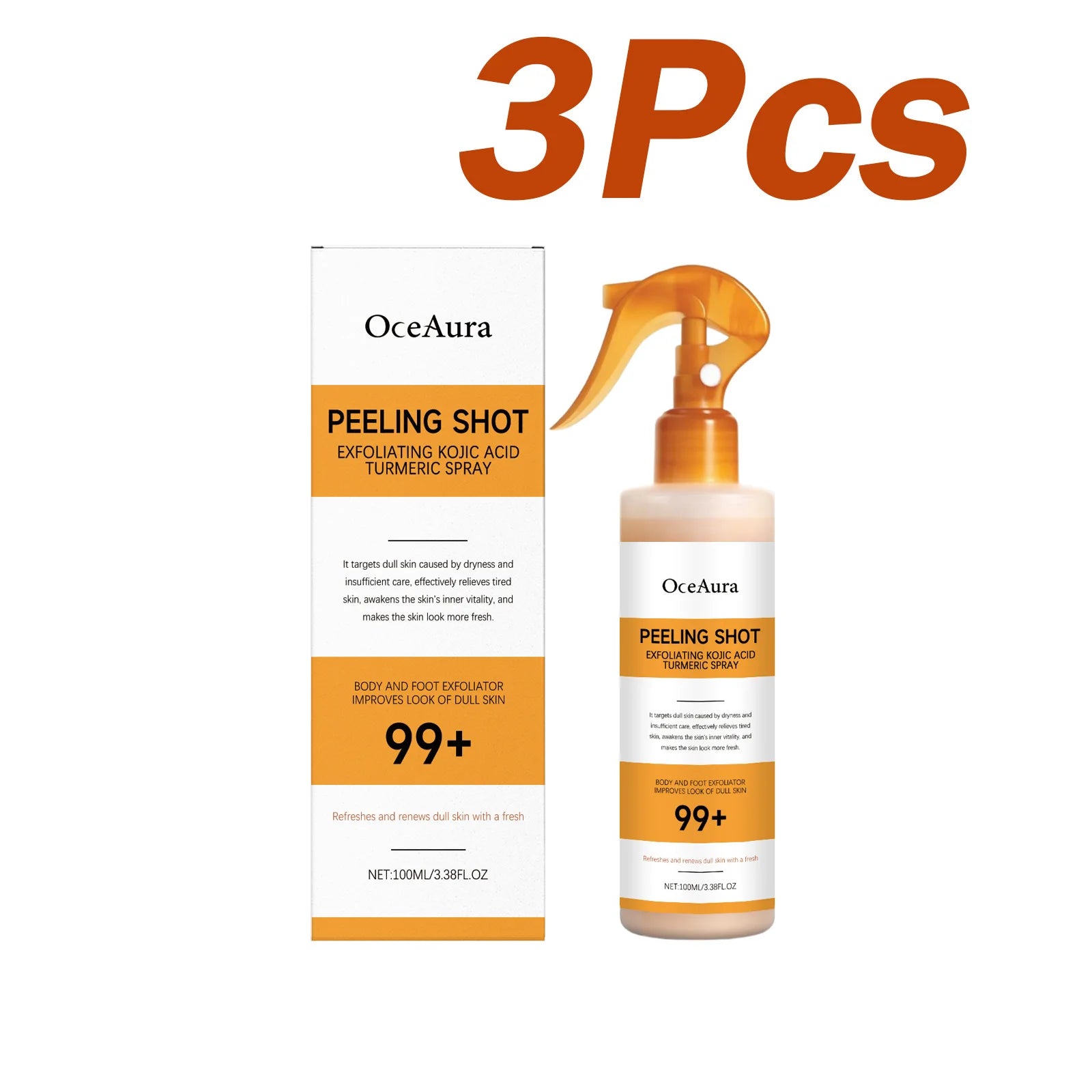 OceAura Kojic Acid Turmeric Exfoliating Spray | Body Peel 100ml Exfoliating Body Spray Zpaxo 3 x 100ml Boxed