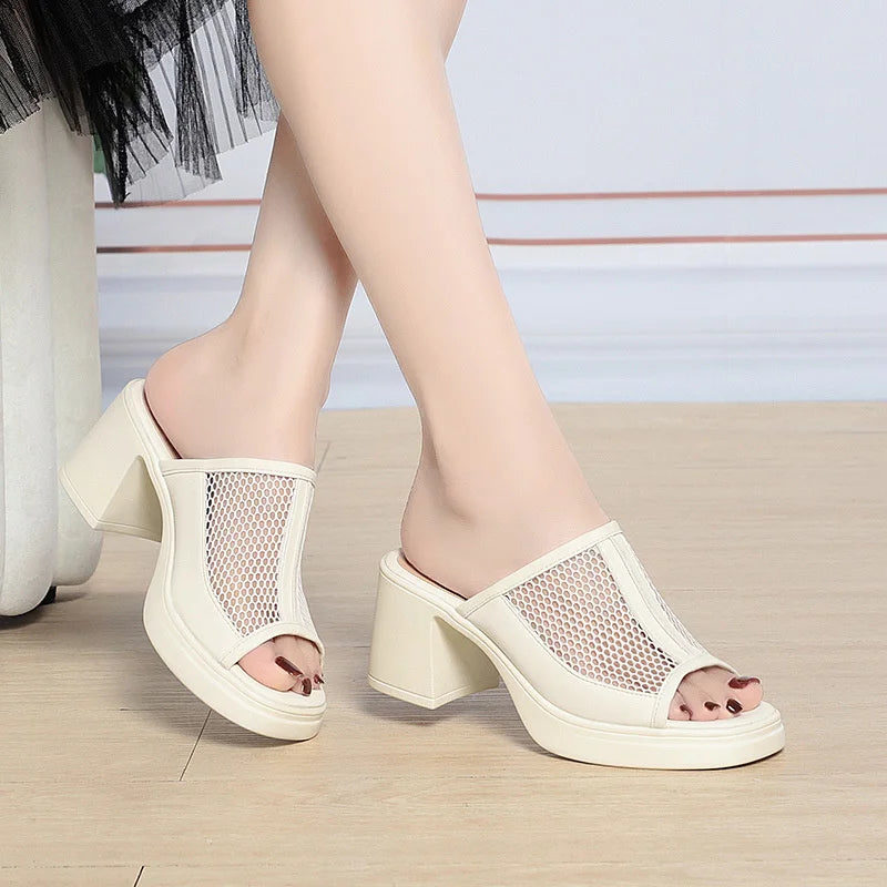 Slippers Women Summer Thick Heel Waterproof Platform Mesh Breathable Zpaxo