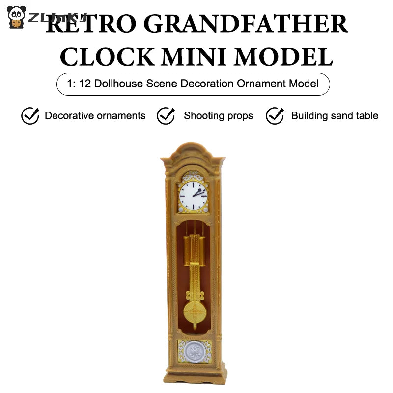 ▶1/12 Dollhouse Retro Standing Clock Grandfather Clock Model Dollhouse Living Room Furniture Decoratio Doll House Scene Ornament Zpaxo