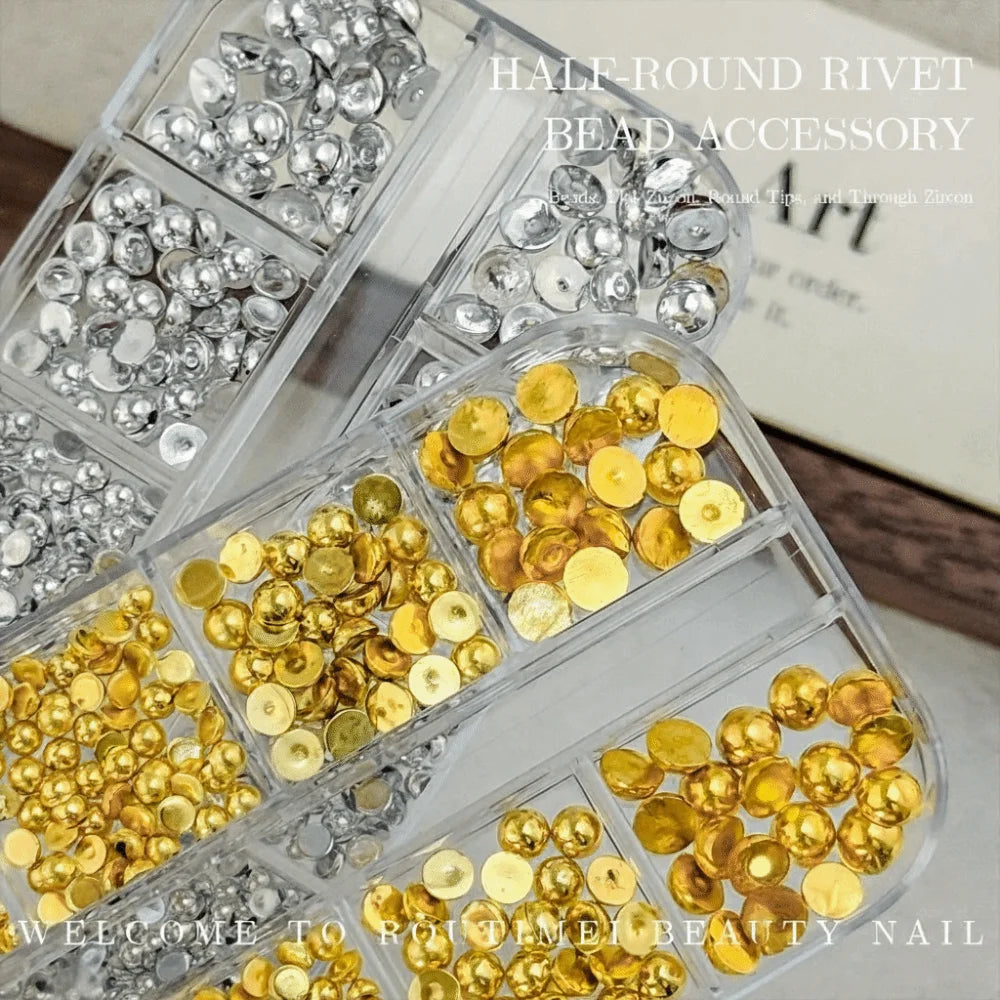 Gold Silver 3D Half Round Pearls Nail Charms Mixed-sizes Caviar Beads Zpaxo