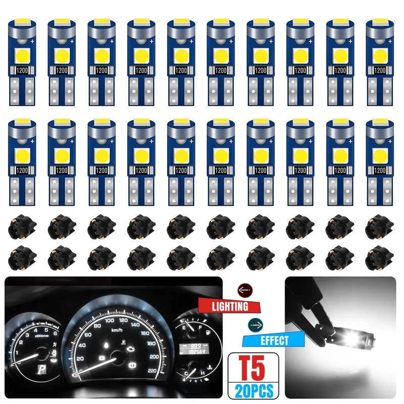 20-Pack T5 Canbus LED Bulbs – 12V Dashboard & Interior Lights