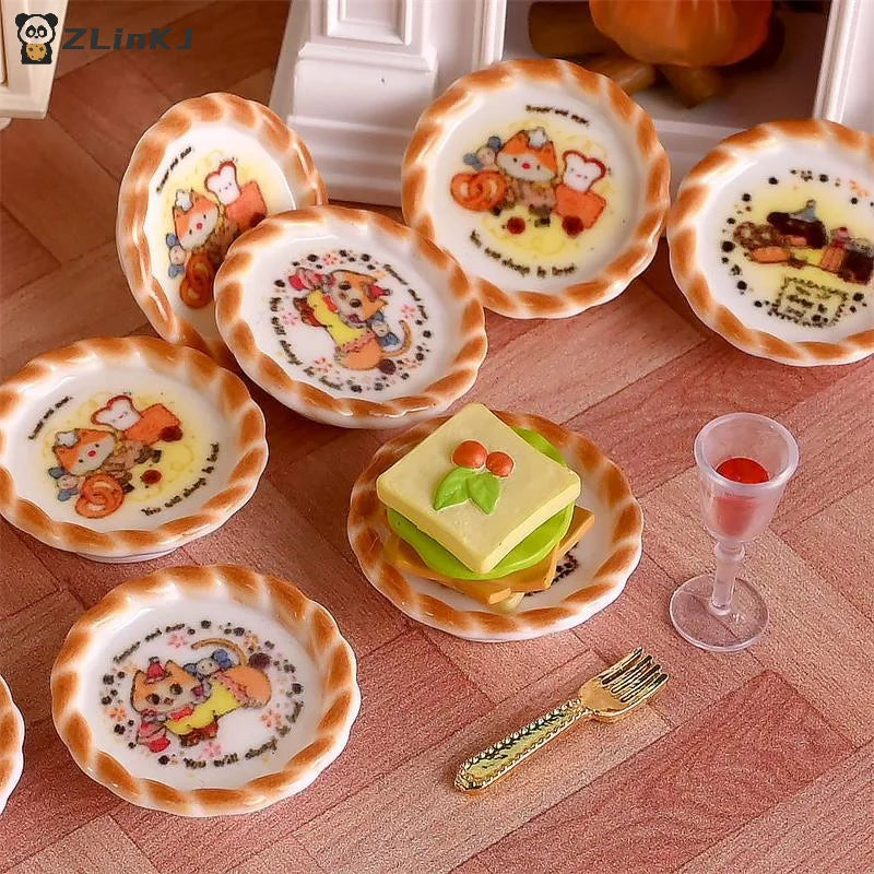 ▶10PCS Cute Dollhouse Miniatures Puppy Dog Print Bread Pan Models Doll House Accessories Decor Kids Pretend Play Toys DIY Gifts Zpaxo
