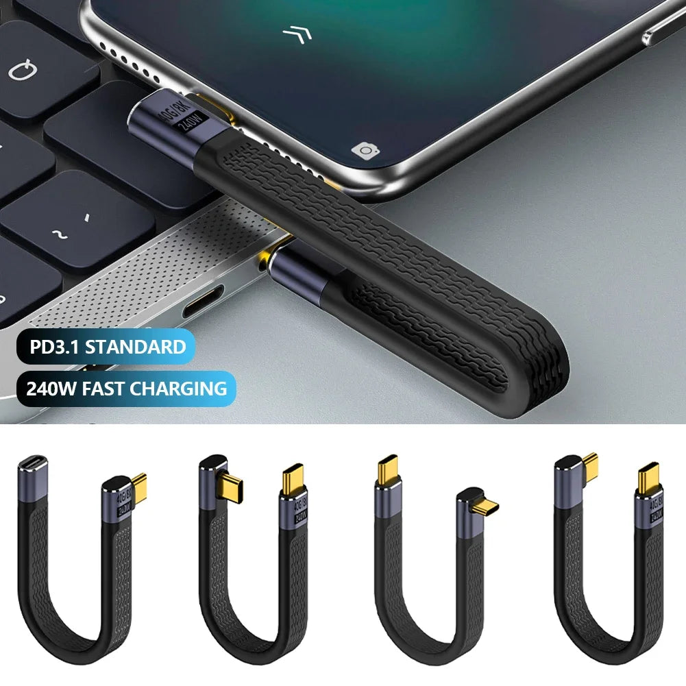 USB4 90° Elbow Type-C Cable – 240W, 40Gbps, Thunderbolt 4