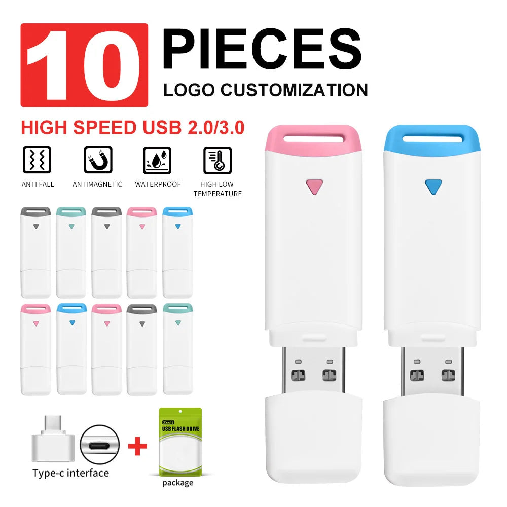 10Pcs/Lot USB Flash Drives 1G 4GB Pendrive 8GB 16GB Creative Gifts Pen Drive 3.0/2.0 Memory Sticks 16G With type-c USB Free LOGO Zpaxo
