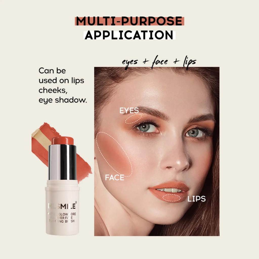 1PC 2-in-1 Berry Tone Sandwich Blush Stick - Long-Wearing, Matte & Highlighting, Contouring, Multi-Functional Solid Blusher Zpaxo