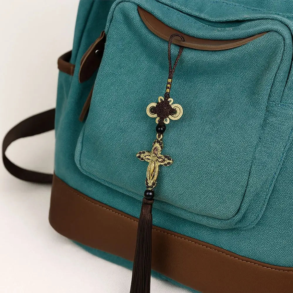 Retro Cross Car Pendants Decorative Tassel Rearview Mirror Pendant Zpaxo