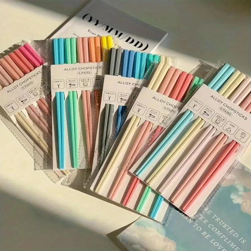 5 Pairs Random Color Morandi Color Octagon Pink Heart Macaron Unpainted Chopsticks Set Family Chopsticks Color Classification Zpaxo