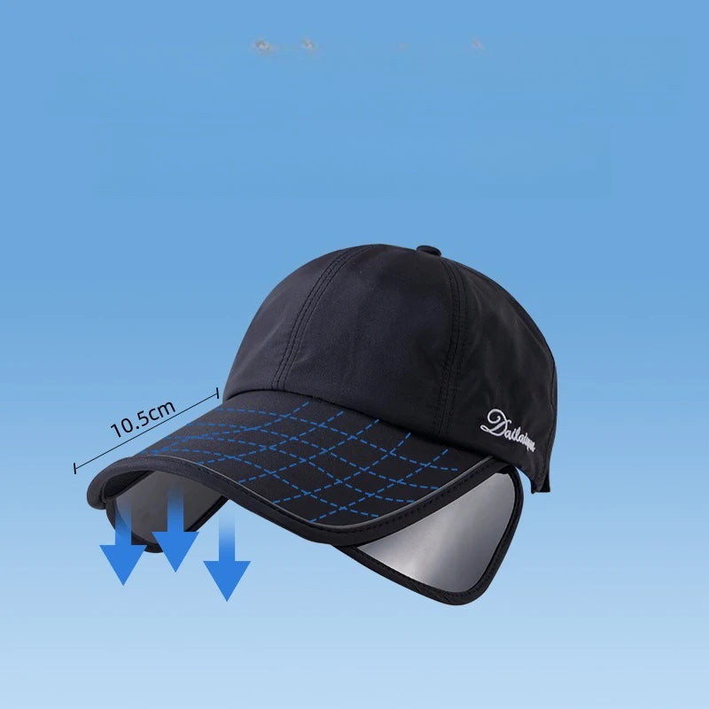 Summer sun protection hat for women enlarged widened brim outdoor sports cover full face empty top duckbill hat tied ponytail Zpaxo black