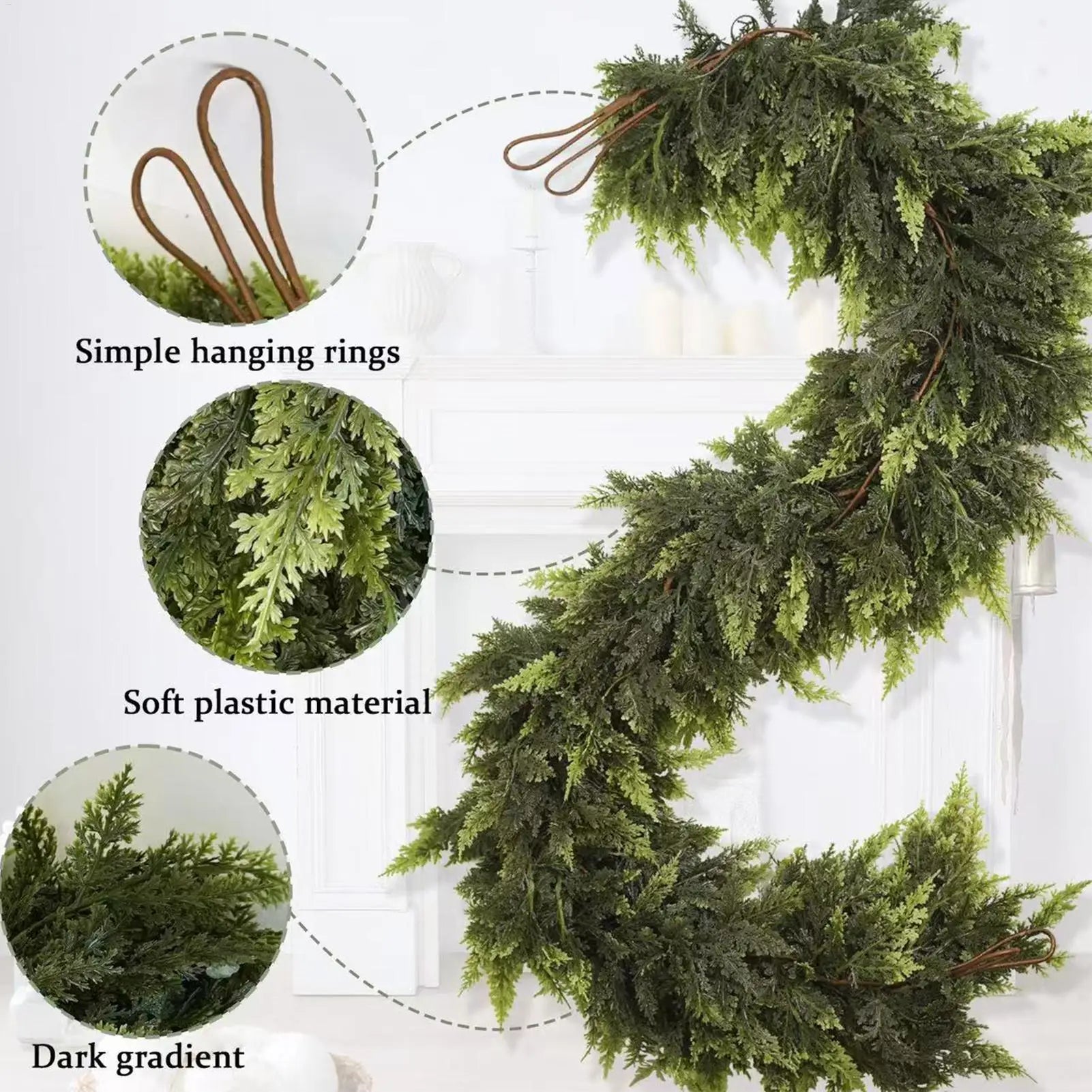 Realistic Christmas Garland Green Pine Wreath Lifelike Artificial