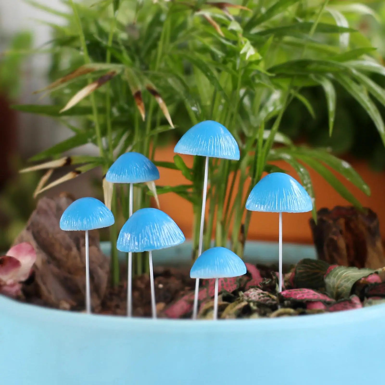 Mini Resin Mushrooms Blue DIY 6 Fairy Decoration Tiny Mushroom Stakes