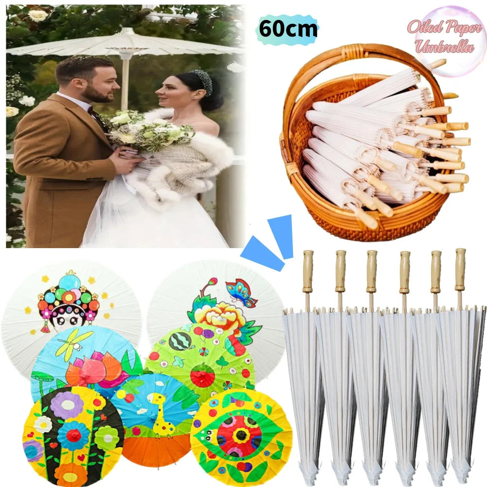 1- White Paper Parasol Umbrellas DIY Photo Cosplay Prop Bamboo Zpaxo