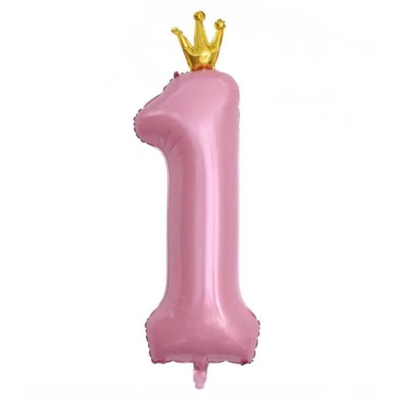 Pastel Baby Blue Pink Foil Number Balloon Crown 1 2 3 4 5 6 7 8 9 Zpaxo pink1 40inch