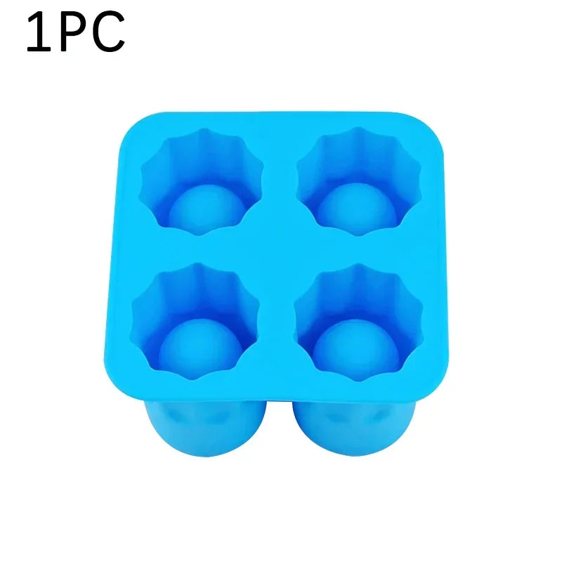 Silicone Shot Glass Mold 4 Cavities Round Ice Reusable Non-stick Zpaxo Light Blue-1PC
