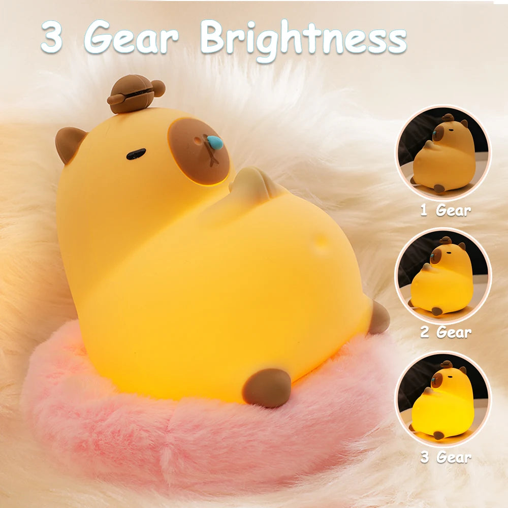 Cute Cartoon Capybara Silicone Night Light USB Rechargeable Timing Dimming Sleep Night Lamp for Children's Room Decor Zpaxo