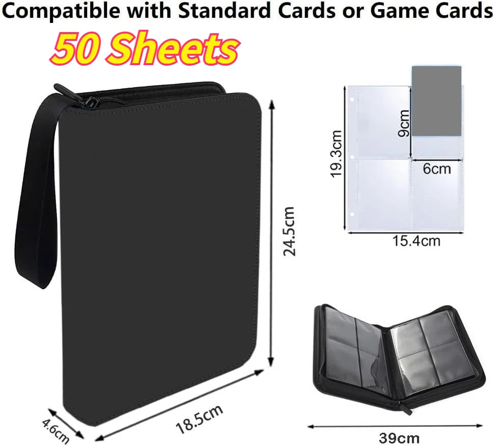 50-Sheet Zipper Trading Card Binder – PU Leather TCG Album