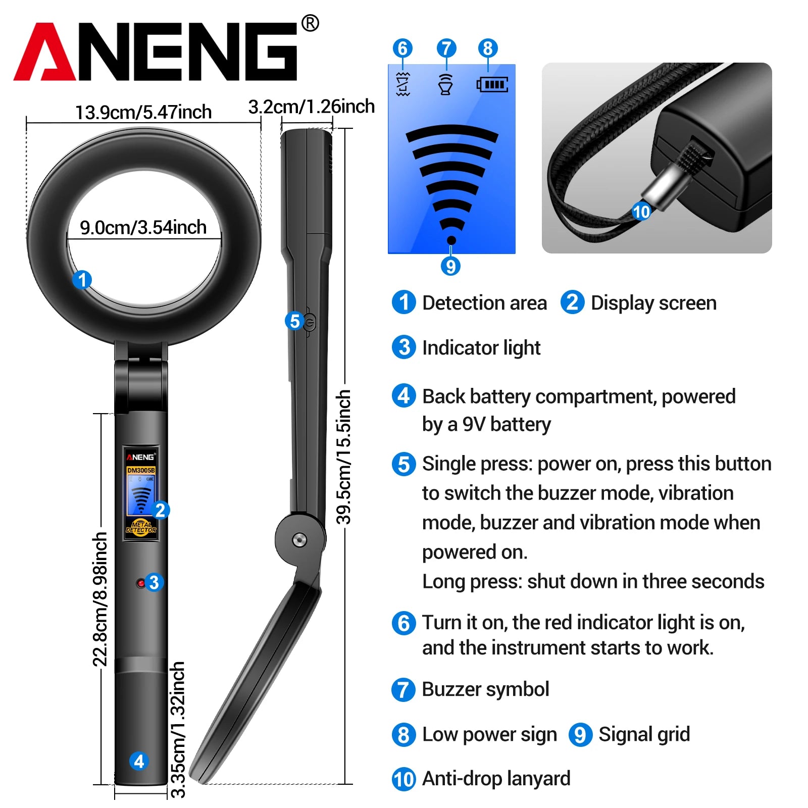 ANENG DM3005B 3-in-1 Handheld Blue Backlight Sound Vibration Dual