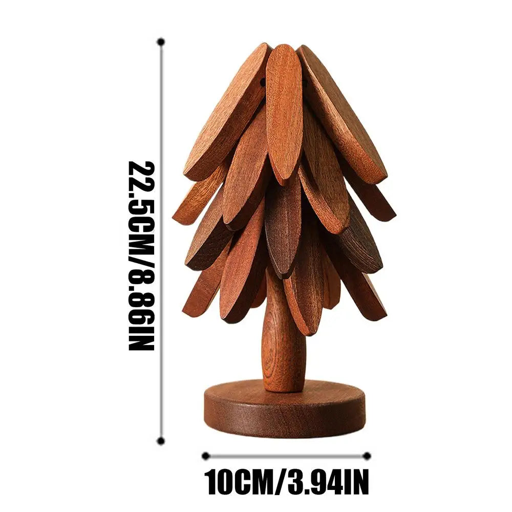 Christmas Tree Coaster Foldable Wood Trivet Pots Pans Bowls Xmas