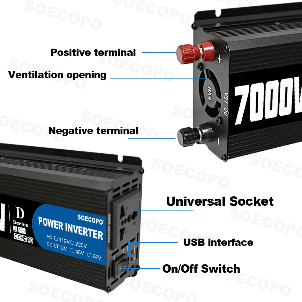 7000W Smart Inverter DC 12V 24V 48V AC 110V 220V Converter Charger