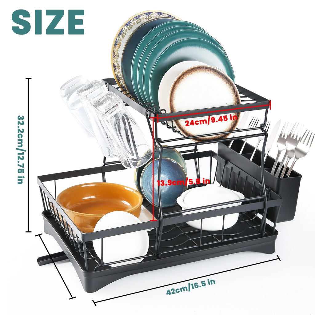 Large 2-tier dish drying rack for kitchen countertops, removable large-capacity dish draining rack Zpaxo