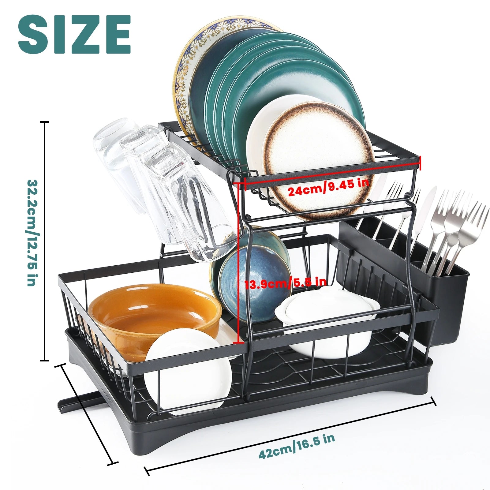 Large 2-tier dish drying rack for kitchen countertops, removable large-capacity dish draining rack Zpaxo