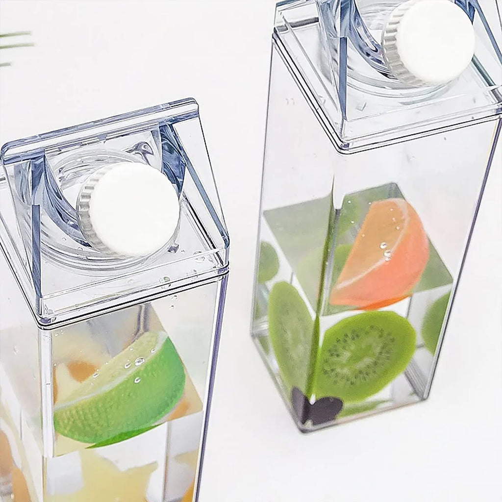 Reusable Clear Milk Carton Water Bottle 500ml / 1000ml Leak-proof Milk Box Water Bottle Portable Milk Bottles Water for Travel Zpaxo
