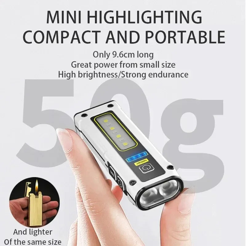 5-in-1 LED Keychain Flashlight – SOS Alarm, Magnet & Power Bank