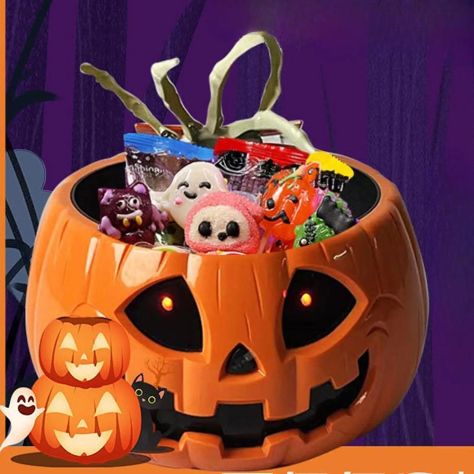 Halloween Pumpkin Candy Bowl Glow in The Dark Halloween Electric Toy for Home Outdoor Indoor Garden Holiday Party Decoration Zpaxo