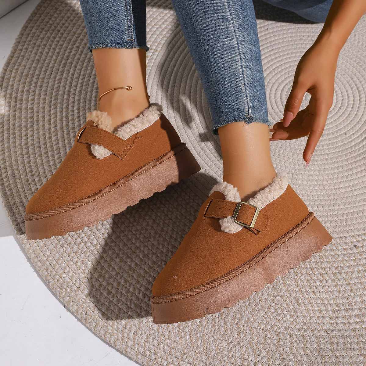 Women Snow Boots Lightweight Comfortable Ankle Boots Women Autumn Winter Shallow Shoes for Women Round Toe Casual Platform Boots Zpaxo