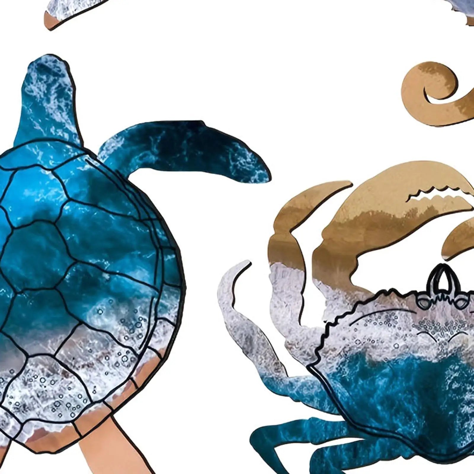 4x Sea Turtle Seahorse Crabs Fish Wall Sculpture Coastal Nautical Art for Cafe Lake House Ocean Bathroom Living Room Hotel Zpaxo