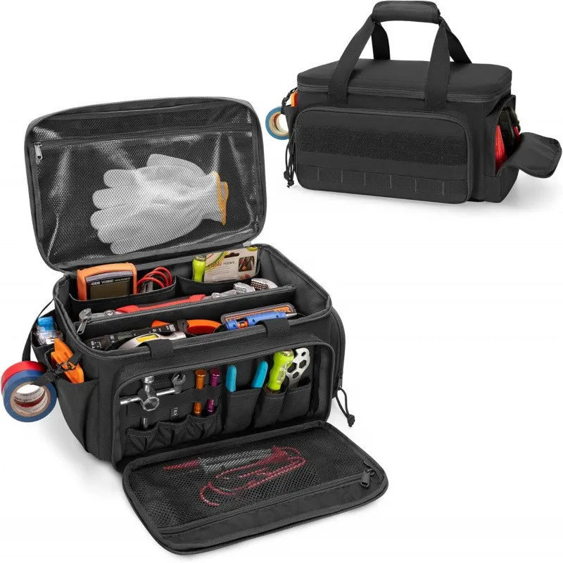 14" Heavy Duty Tactical Tool Bag Non-Slip Base Multipurpose Work Organizer for Handyman,Carpenter,Durable Portable Tool Storage Zpaxo black-6