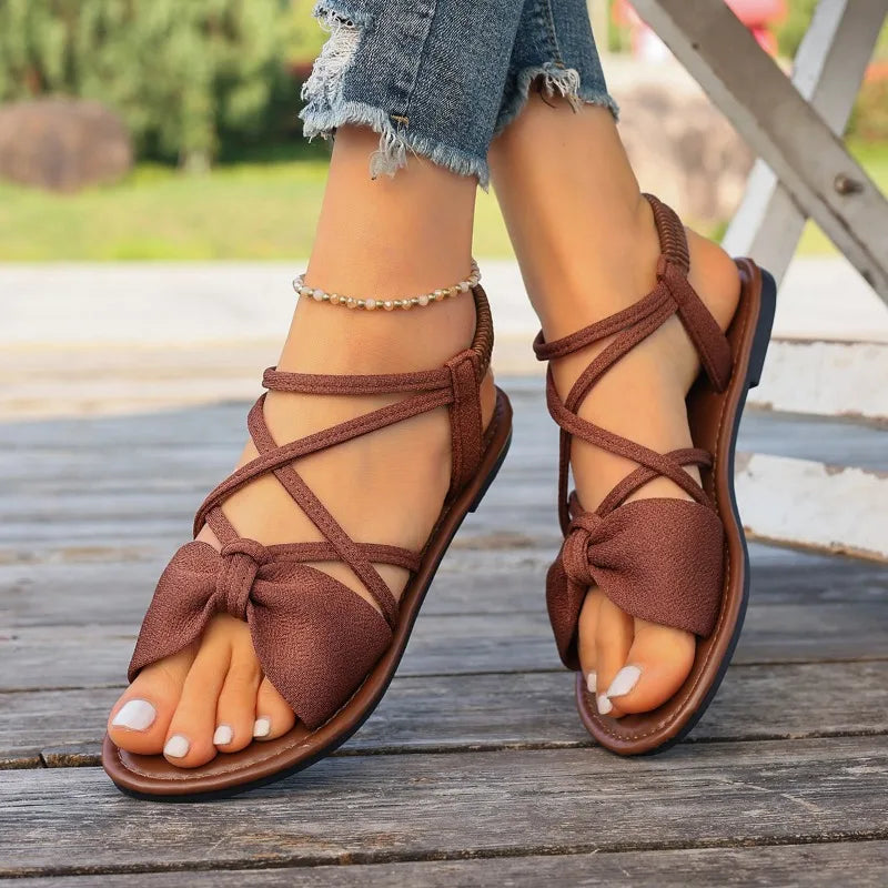 Women Sandals 2026 Summer Flat Bottom Roman Strap Non Slip Rubber