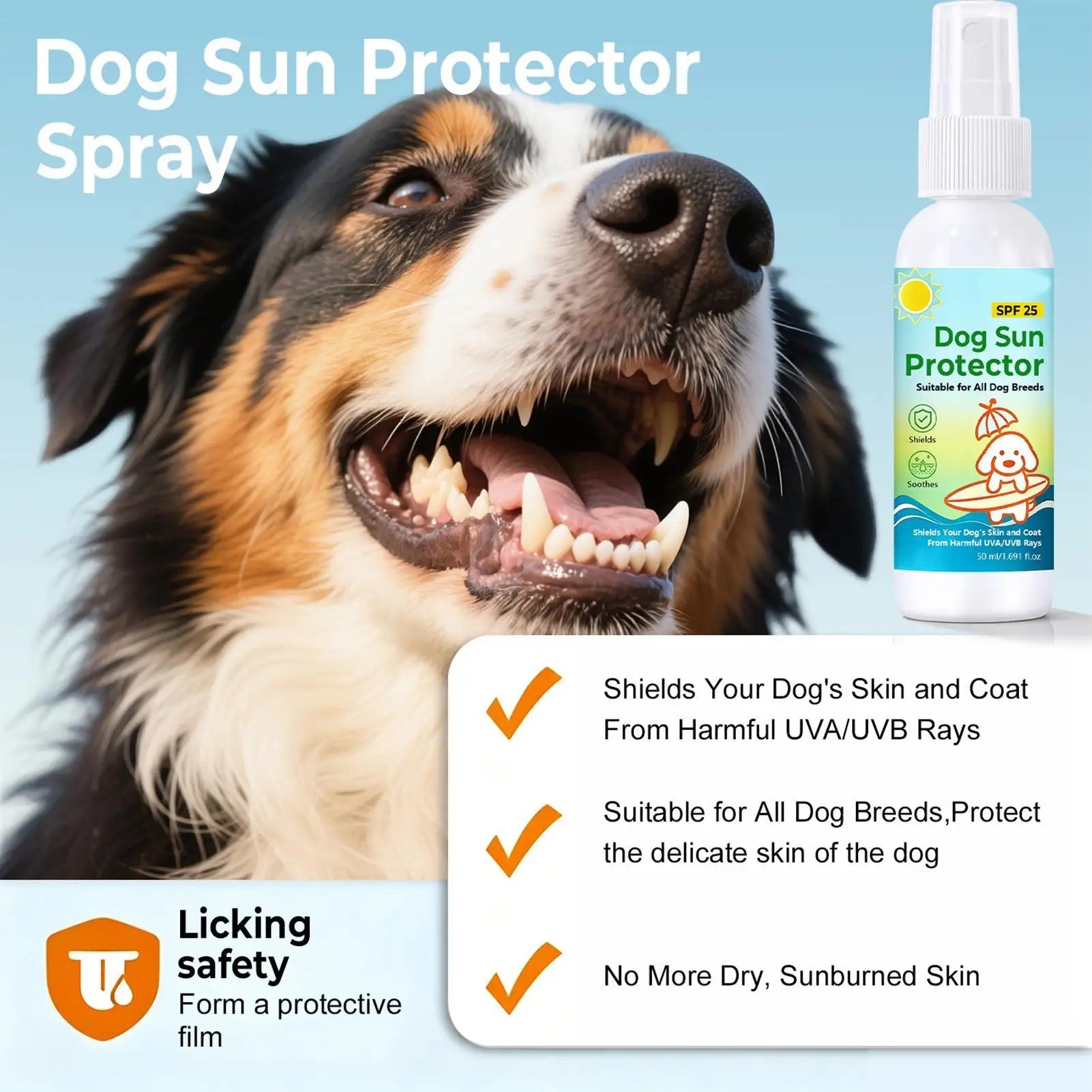 SPF 25 Dog Sunscreen Pet UV Defense Spray Waterproof Moisturizing