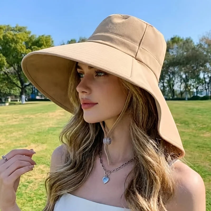 Women's Summer Sun Hat Fisherman Wide Brim Shawl Detachable Cycling